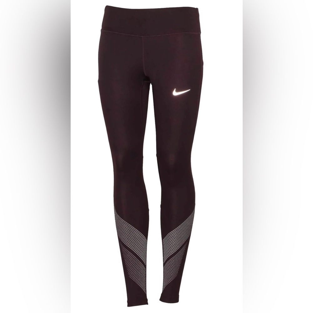 Nike Dri-Fit Power Flash Racer Running Performance Leggings Sz Medium Burgundy